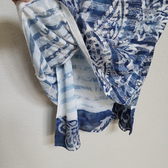 French Blue T Shirt Womens Size Petite Large Floral Stripe Short Sleeve Summer - Picture 5 of 11